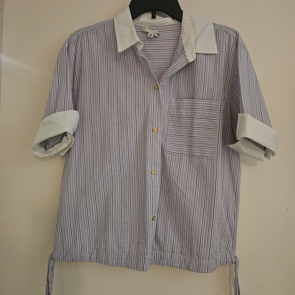 Anne Klein Purple and White Striped Blouse - Picture 2 of 6